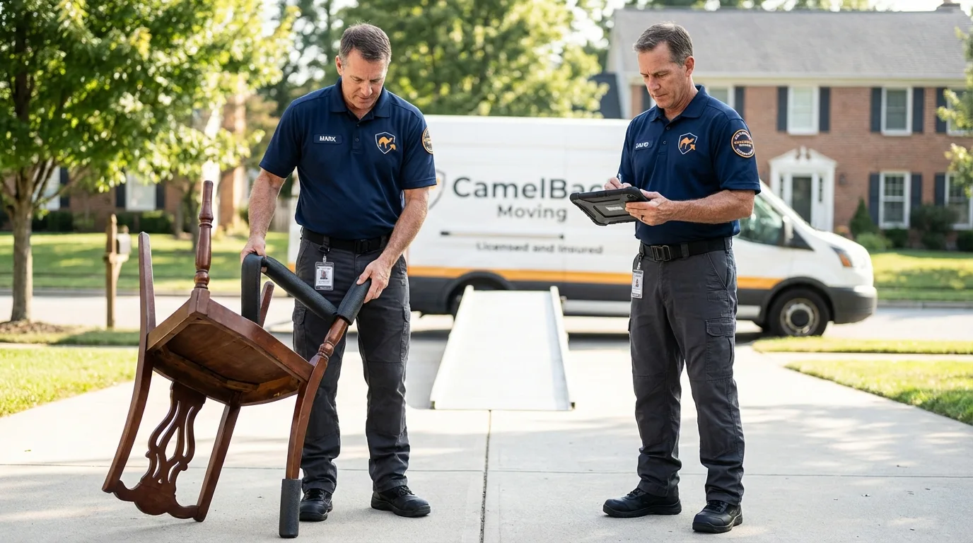 Movers inspecting furniture for damage prevention before loading in Crossville, TN
